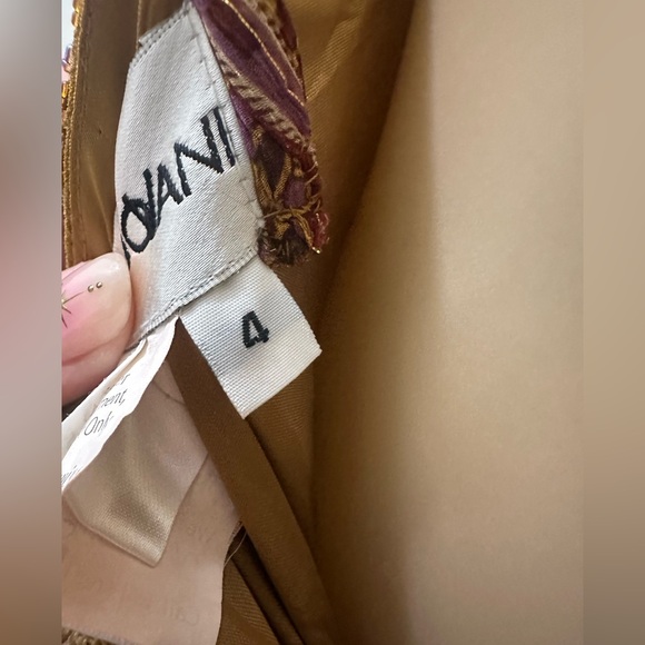 Y2K Vintage Boho Dolce Jovani Silk Beaded Front Slit Earth Tomes Size 4 Dress - Picture 12 of 16